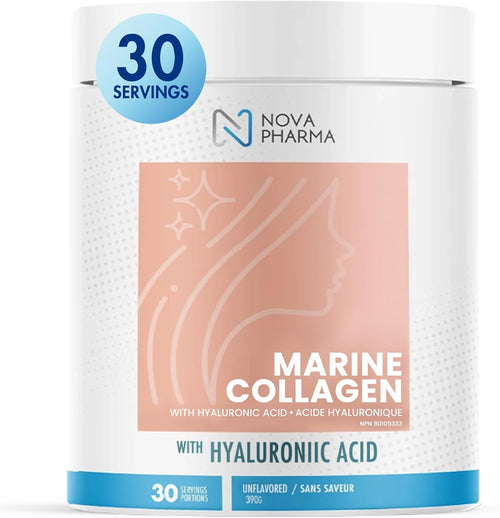 NOVA PHARMA Marine Collagen Powder with Hyaluronic Acid - Hydrolyzed Collagen Peptides Protein Powder Supplement for Anti-Aging, Skin Health, Nail & Hair Growth, 30 Servings (No Flavor)