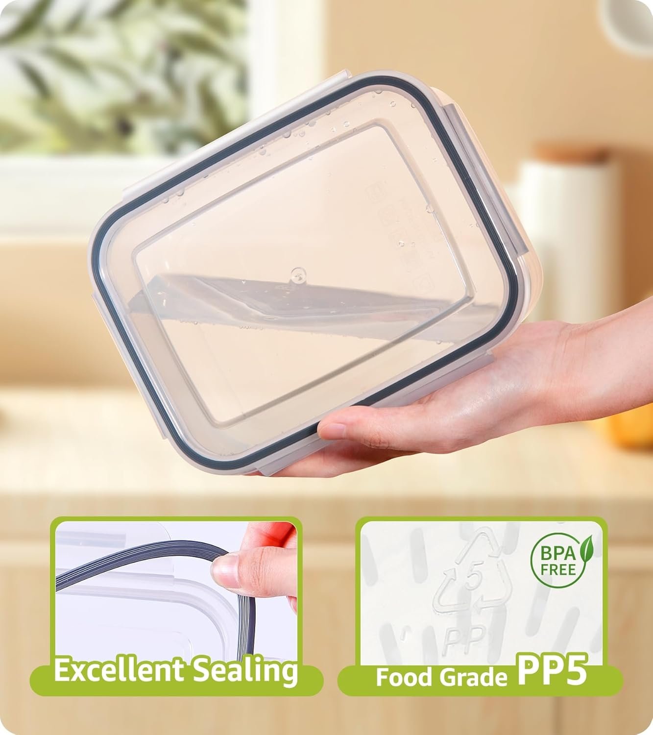 COCOYA 5-Pack Large Fruit Containers for Fridge, Leakproof Produce Storage Keeper with Removable Colander Food Grade BPA FREE Keep Vegetables Berry Veggies Lettuce Banana Meat Food Fresh Longer