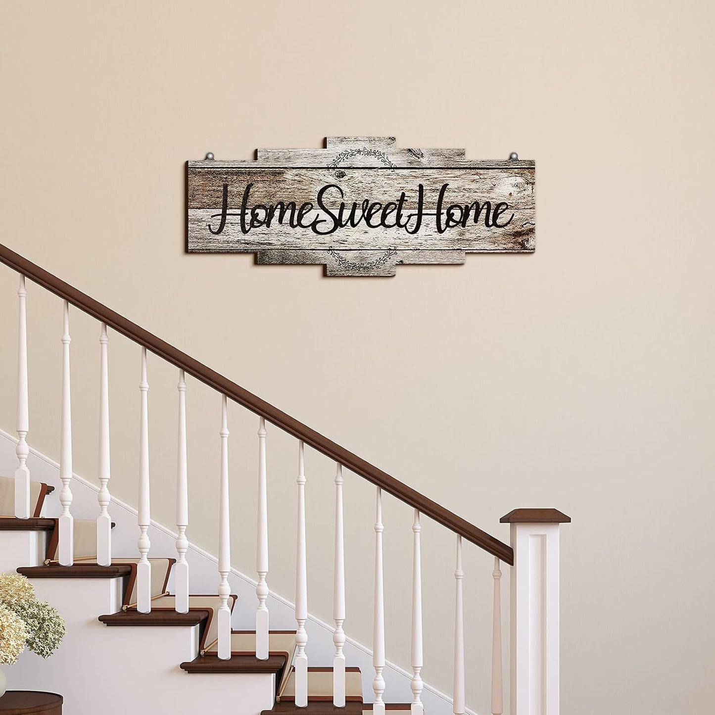 etec Home Sweet Home Sign, Rustic Wood Room Wall Decor, Farmhouse Plaque Wall Hanging Wooden Sign for Bedroom, Living Room, Wedding Decor(Gray)