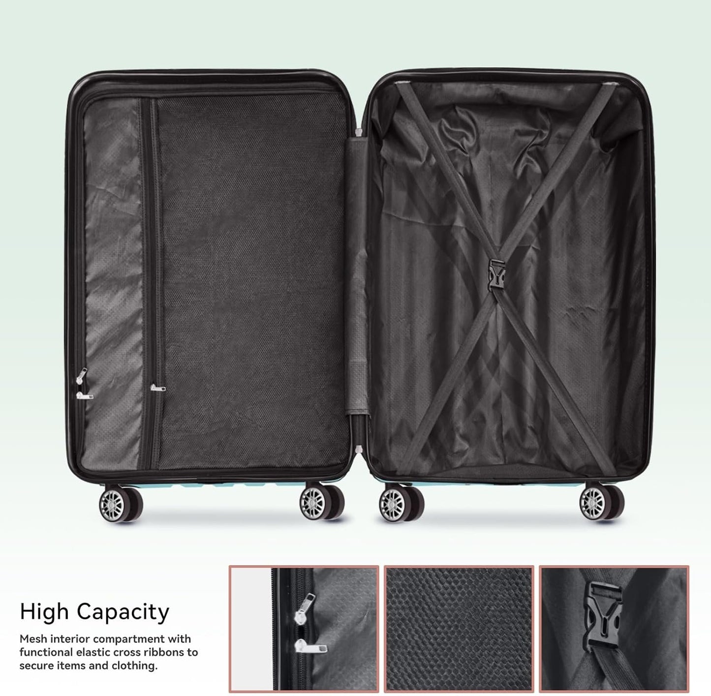 Strenforce Suitcase Sets Hardside 3 Piece Luggage Set with Lightweight Double Spinner Wheels,Mint Green