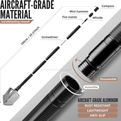 Zune Lotoo Survival Shovel Multitool, 18 in 1 Military Folding Camping Shovel, Foldable Shovel Tactical Spade for Hiking Backpack Car Entrenching Emergency Gear Camping Tools Survival Kits