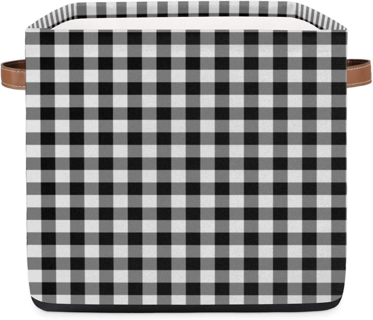 Cube Storage Bin Classic Plaid Check Pattern Large Cube Storage Basket 13×13In, Collapsible Storage Bin With Handles, Fabric Storage Box For Closet Shelves Nursery Toys Home Organization