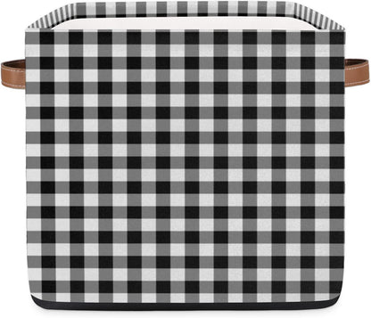 Cube Storage Bin Classic Plaid Check Pattern Large Cube Storage Basket 13×13In, Collapsible Storage Bin With Handles, Fabric Storage Box For Closet Shelves Nursery Toys Home Organization