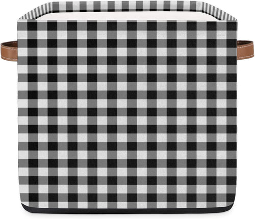 Cube Storage Bin Classic Plaid Check Pattern Large Cube Storage Basket 13×13In, Collapsible Storage Bin With Handles, Fabric Storage Box For Closet Shelves Nursery Toys Home Organization
