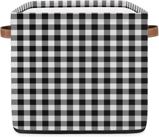 Cube Storage Bin Classic Plaid Check Pattern Large Cube Storage Basket 13×13In, Collapsible Storage Bin With Handles, Fabric Storage Box For Closet Shelves Nursery Toys Home Organization