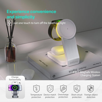 Foldable 3 in 1 Wireless Charger for MagSafe iPhone, Soflame 3 in 1 Magsafe Wireless Charger, Compatible with iPhone16/15/14/13/12, iWatch10/9/Ultra2/8/Ultra/SE2/7/6/SE/5/4/3, AirPods2/3/4 Pro (White)