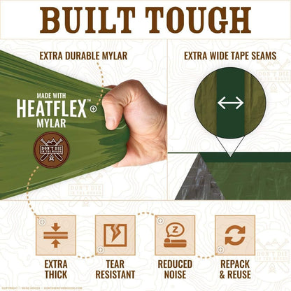 World's Toughest Ultralight Survival Tent • 2 Person Mylar Emergency Shelter Tube Tent + Paracord • Year-Round All Weather Protection for Hiking, Camping, & Outdoor Survival Kits (Army Green)