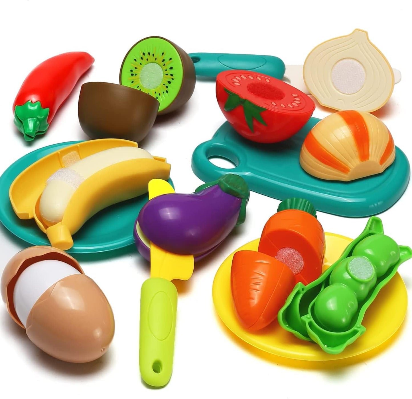 Uandhome 30 Pcs Cutting Play Food Toy for Kids Kitchen Pretend,Cooking Fruit &Vegetables Accessories with Shopping Storage Basket,Mini Dishes and Utensils for Baby Children Educational Toy,Birthday