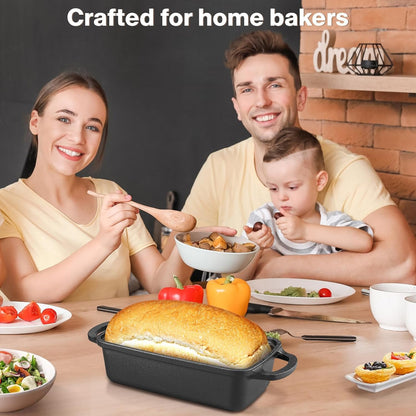 Apatiner 2 in 1 Cast Iron Bread Pan with Lid, Durable Loaf Pans for Baking Homemade Sourdough and Meatloaf, Bread Oven Cast Iron Cookware, Set of 2
