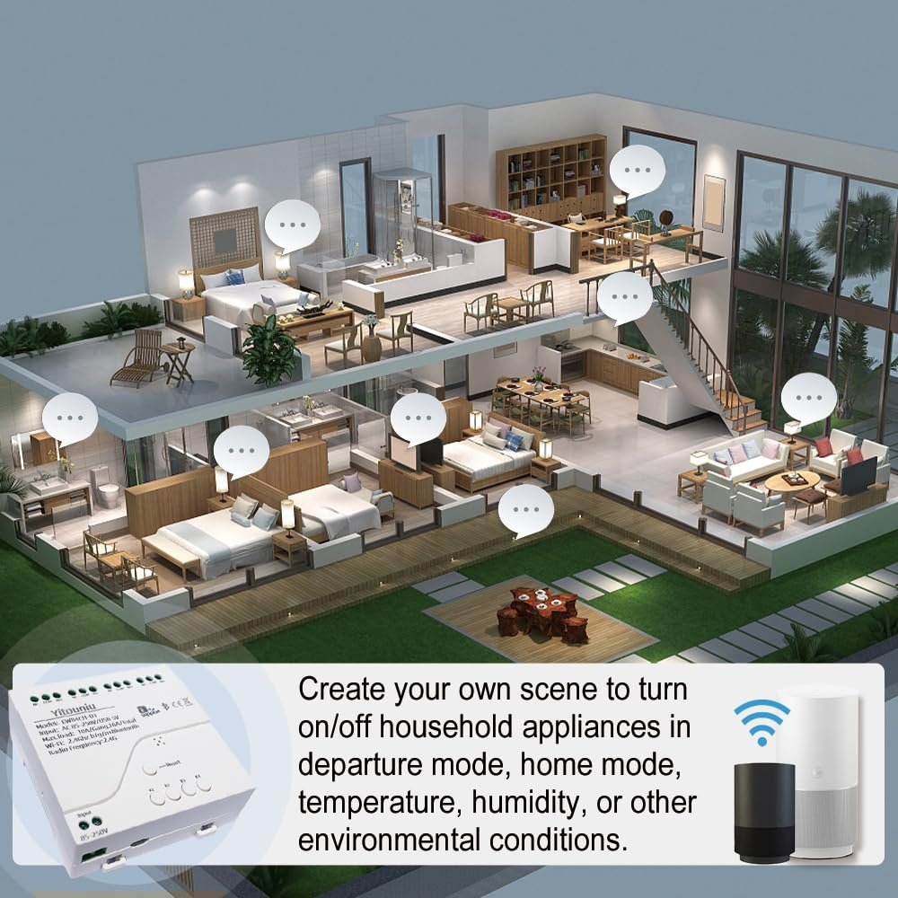 EWeLink 4CH Smart WiFi 85-250V Switch Controller, APP Remote Control, Bluetooth RF Remote Control, Point/Self-Locking/Interlocking, Works with Alexa