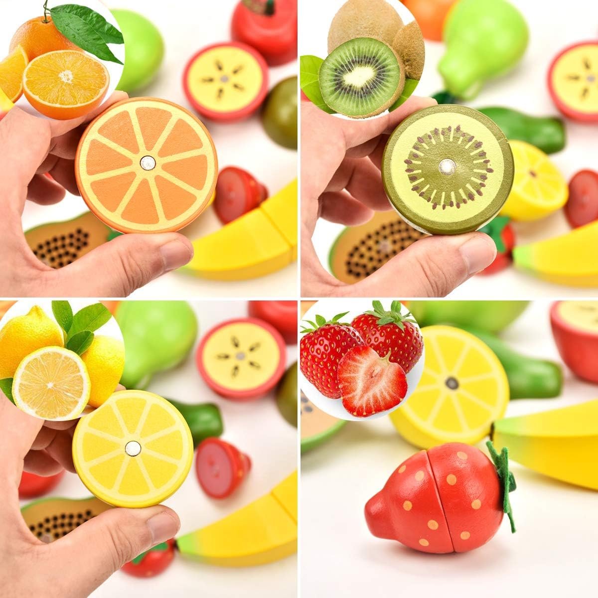 CARLORBO Wooden Toys for 2 Year Old- Pretend Play Food Set for Kids Play Kitchen,9 Cuttable Toy Fruit and Veg with Wooden Knif and Tray,Gift Idea for Boy Girl Birthday