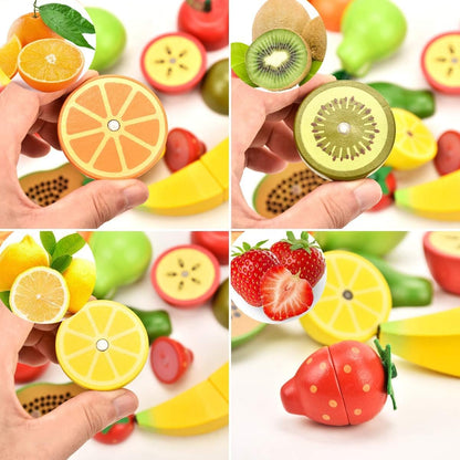 CARLORBO Wooden Toys for 2 Year Old- Pretend Play Food Set for Kids Play Kitchen,9 Cuttable Toy Fruit and Veg with Wooden Knif and Tray,Gift Idea for Boy Girl Birthday