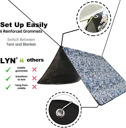 Wild Masquerade:LYN Heavy Duty Camo/Camouflage Transformative Emergency Survival Blanket/Tent-XL,Thermal Space Mylar Waterproof with Stake for Camping,Army,Tarp,Hiking,Mountaining&Survival Gear