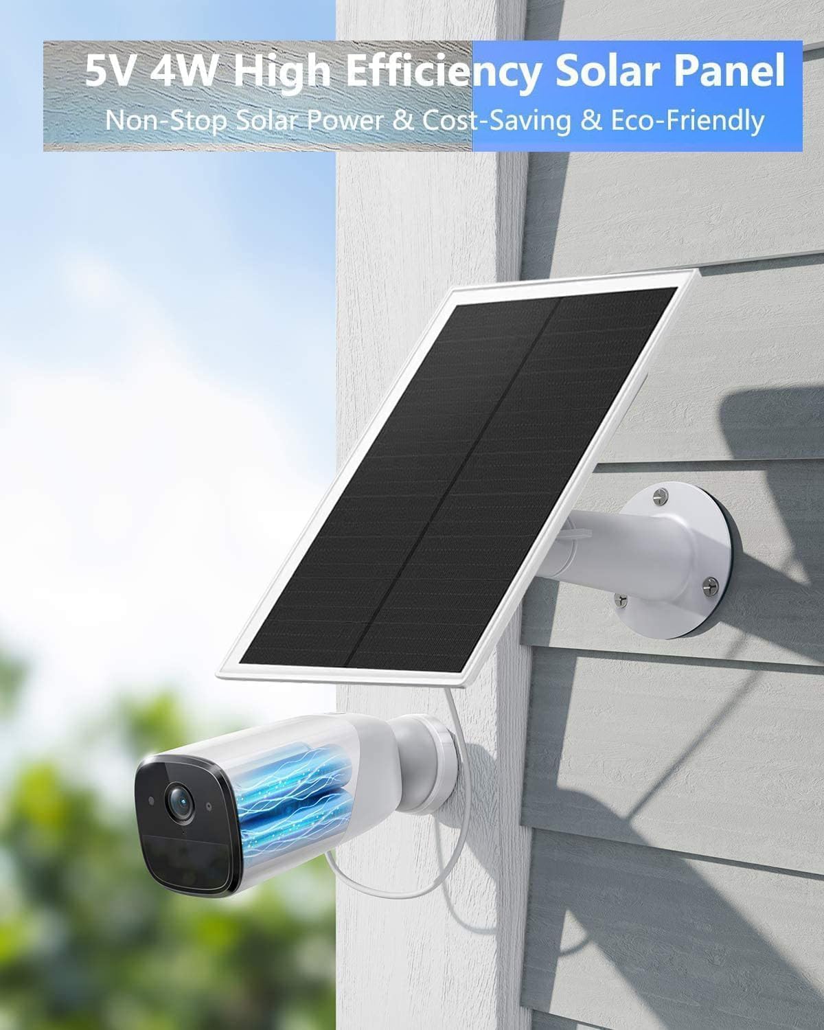 5W Solar Panel for Security Camera Outdoor, 5V USB Charger Compatible with Rechargeable Battery Powered Cam, Camera Solar Panel with IP65 Waterproof, 9.8ft Cable, 360° Adjustable Bracket