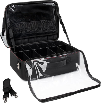 Makeup Train Case Organizer, OCHEAL Makeup Bag Travel Cosmetic Case Portable Artist Storage Bag with Washable Plastic Divider for Lipstick Storage Makeup Brushes Toiletry Accessories Black