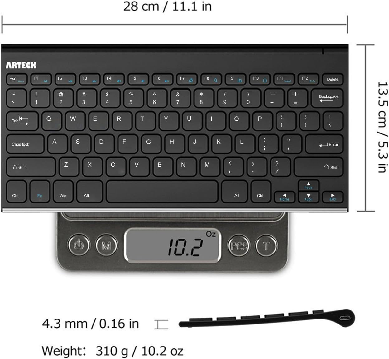 Arteck 2.4G Wireless Keyboard Ultra Compact Slim Full Size Keyboard for Desktop/PC/Laptop and Windows 10/8 / 7 / Vista/XP