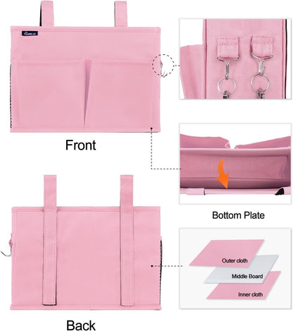 Surblue Bedside Caddy Hanging Organizer Bedside Storage Bag for Bunk and Hospital Beds (Small-Pink)