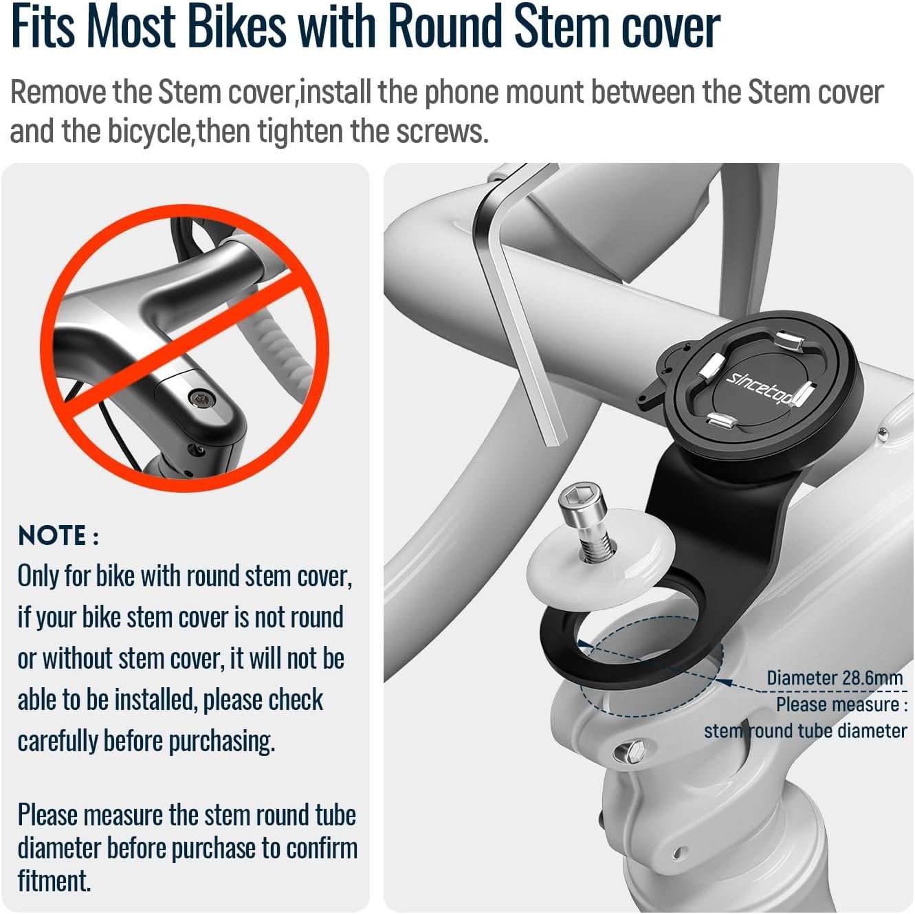 sincetop Bicycle Phone Mount, Mountain Bike Stem Cell Phone Holder, Aluminum Bicycle Handlebar Clamp, Quick Release Attachment 【Seres C-2a Gen】