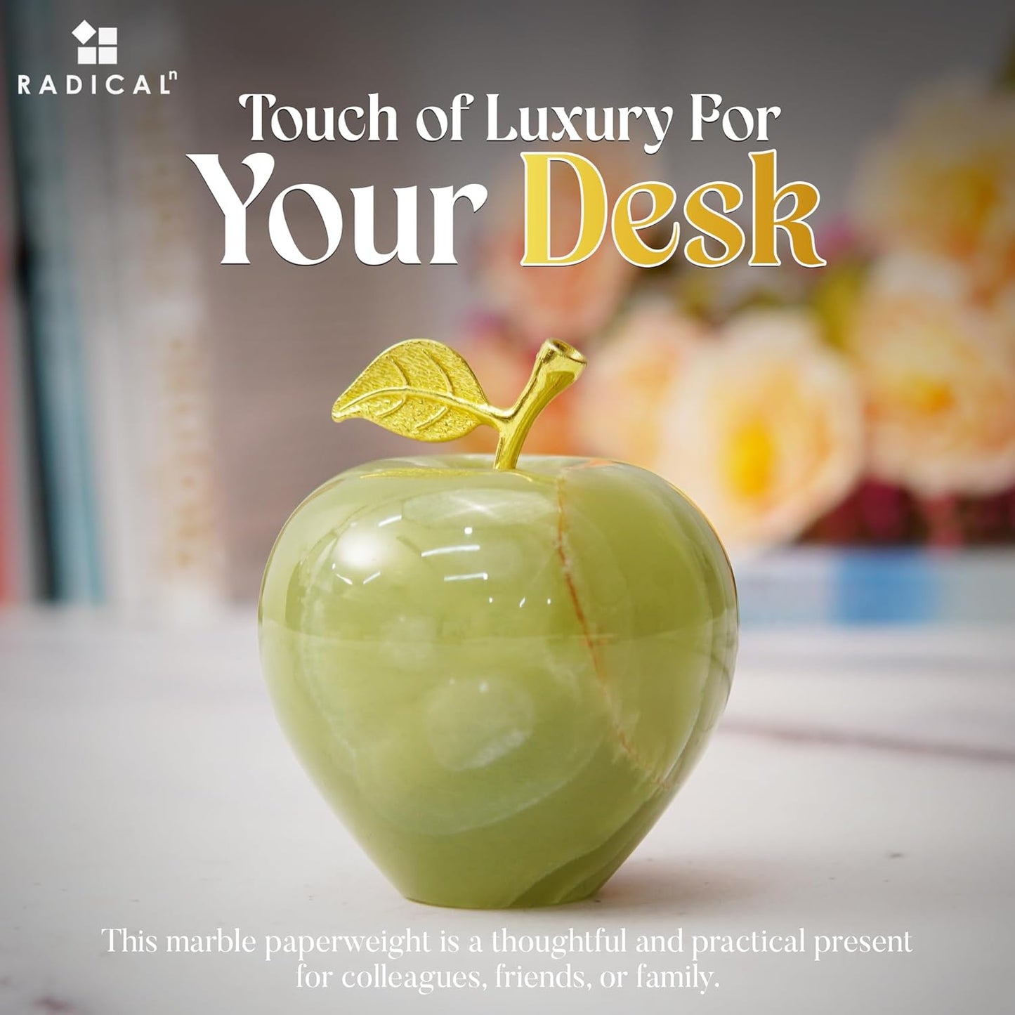 Radicaln Marble Decoration Piece Green Onyx 3" Inch Handmade Apple Paperweight Home Decor – Best for Office Table Decoration & Study Room Decor Paperweight