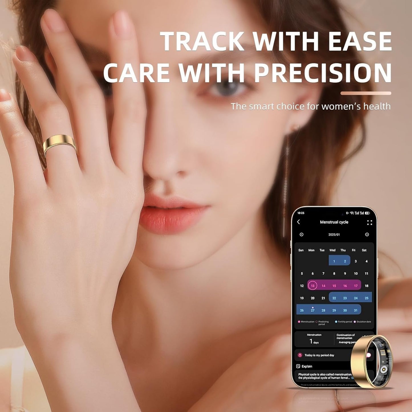 2025 2.0 Unisex Smart Ring Sports Recorder Without Subscription iPhone and Android app 3 Sports Modes (Black, 9#)