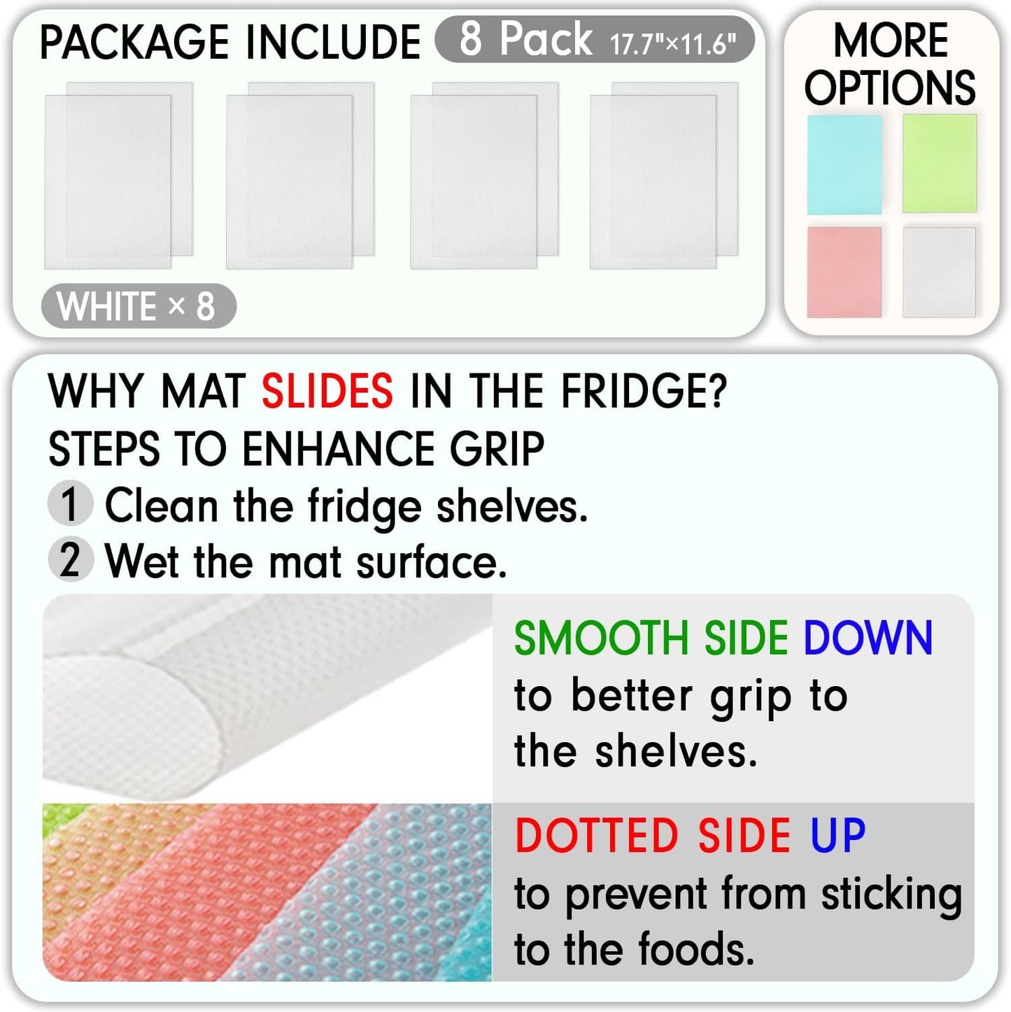 8 Pcs Refrigerator Liners, MayNest Washable Mats Covers Pads, Home Kitchen Gadgets Accessories Organization for Top Freezer Glass Shelf Wire Shelving Cupboard Cabinet Drawers (8 White)