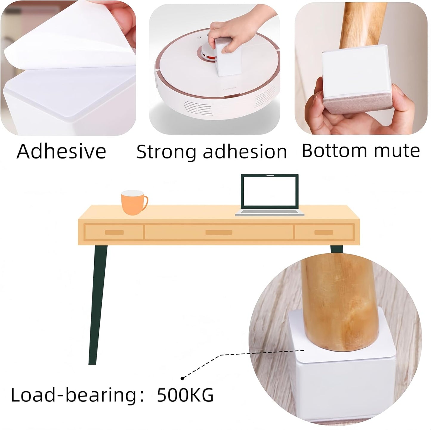 HJYDGJ 8 Pcs Self Adhesive Furniture Raised Bed Riser Rubber Feet Vibration Shock Absorber Bed Height Adjustable Furniture Riser