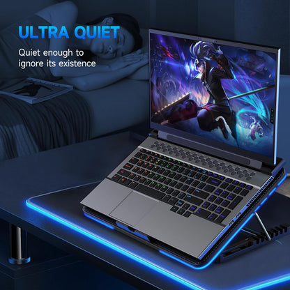 LIANGSTAR Laptop Cooling Pad, Laptop Cooler with 6 Quiet Fans for 12-17 Inch Notebook Gaming Fan Stable Stand, 7 Height & Wind Speed Adjustable, Blue LED Light can Turned Off，2 USB Port & Phone Holder