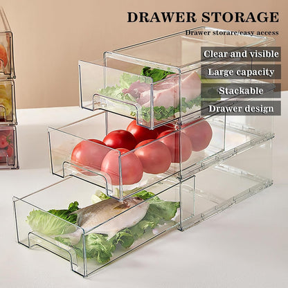 Stackable Storage Drawer, XICEN Clear Pull Out Plastic Food Fridge Organizer Bins for Home Office Pantry Shelf Organization (2 Pack)
