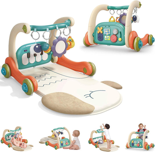 Hitish 3 in 1 Baby Play Mat Gym, Kick and Play Piano Gym with Music Light, Activity Tummy Time Play mat with 5 Learning Sensory Toys, Infant Gifts for Newborn Baby Toddler 0-14 Months