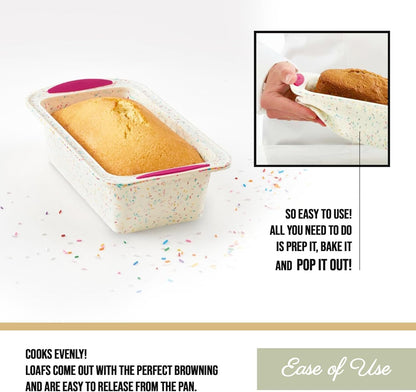 Trudeau Structure Nonstick Structure Silicone Bread Loaf Pan Bakeware with Steel Structure, Medium, White Confetti (05118555)