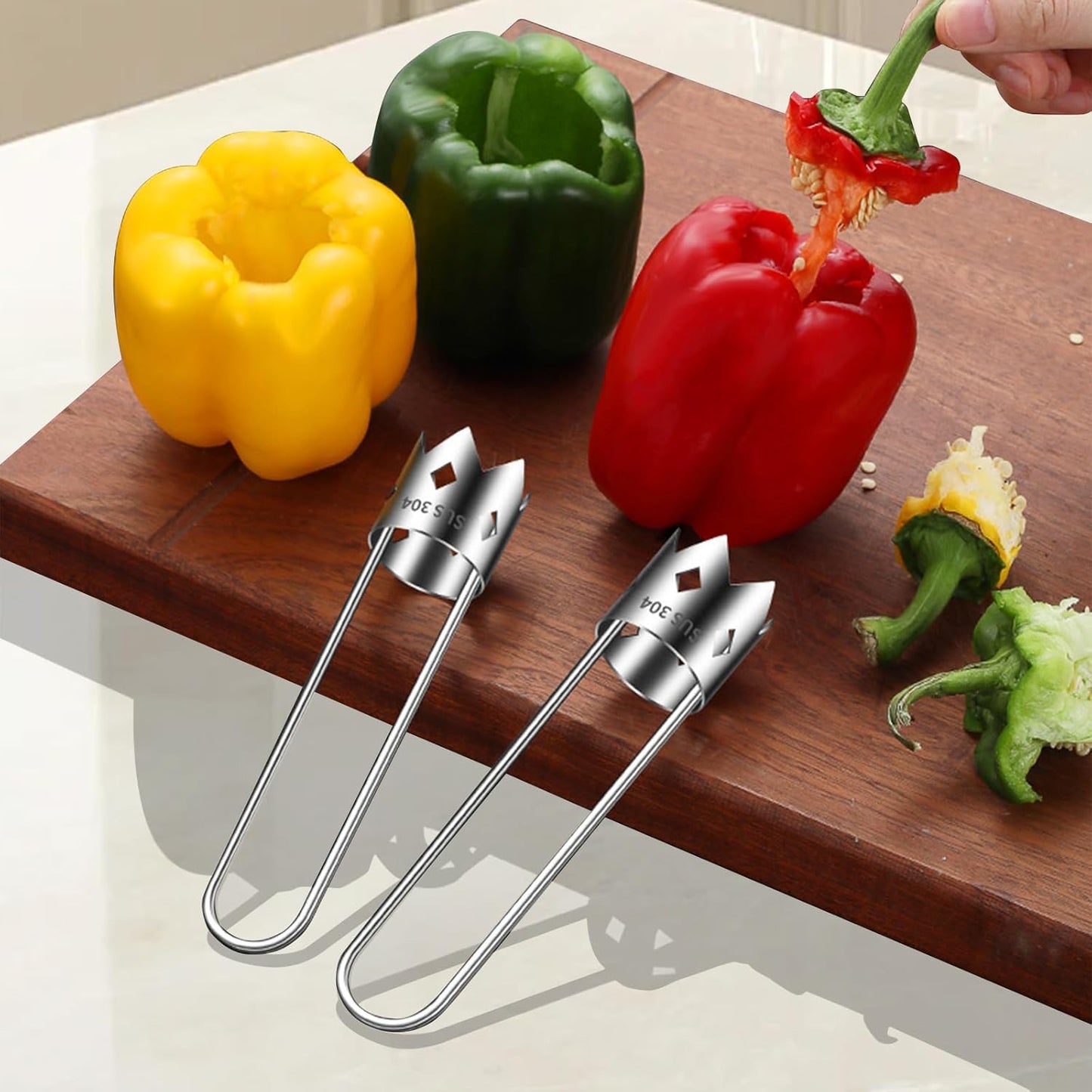 2024 Upgraded Stainless Steel Fruit and Bell Pepper Corer - Red Pepper Seed Remover Tool for Vegetables and Kitchen Gadget, 1 Pack