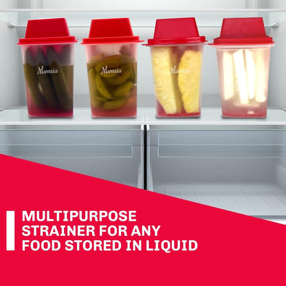 Mwnxia Chilero Pickle Jar Storage Container with Strainer Fresh Food Saver Jar BPA Free Complete with Tong (Red) for Storing Kimchi Cornichon Olives Jalapeno Pickles