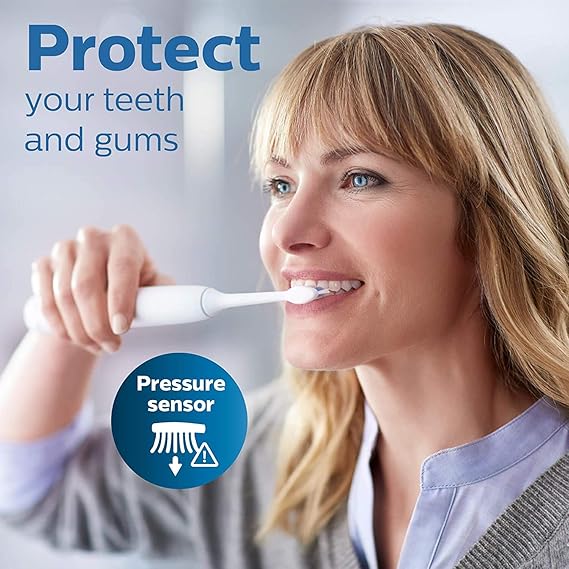 Philips Sonicare ProtectiveClean 5100 Rechargeable Electric Toothbrush, with Pressure Sensor, 3 Cleaning Modes, SmarTimer and QuadPacer, 14-Day Battery Life, Travel Case, Black, Model HX6850/60