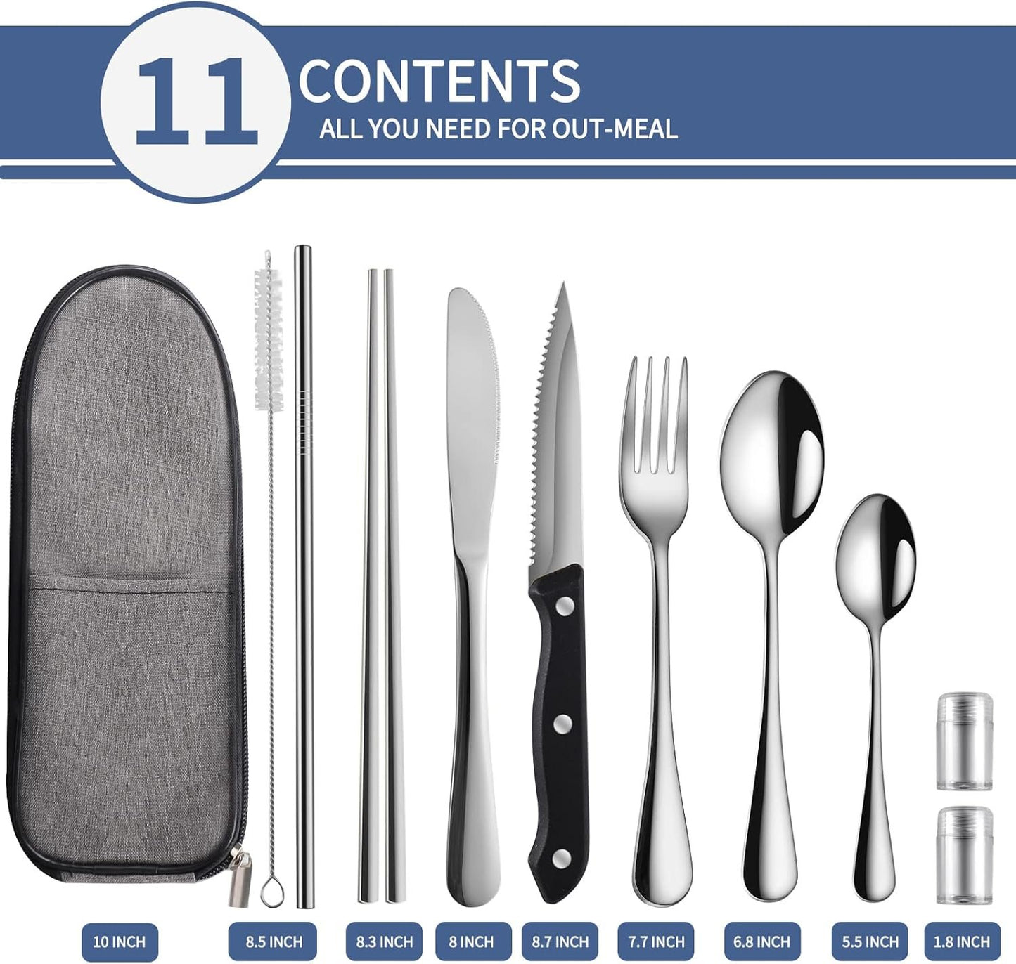 Portable Travel Utensils Set,Reusable Utensils,Travel Camping Cutlery Set,Stainless Steel Flatware Set with Case,Lunch Boxes Workplace Camping School Picnic (Silver)