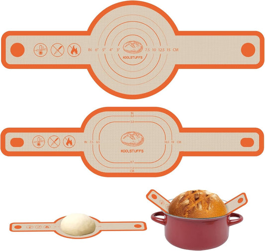 Silicone Bread Sling for Dutch Oven, 2 PCS Non-Stick, Easy Clean & Reusable Bread Baking Mat with Long Handles, Sourdough Tools for Transfer Sourdough Bread(Oval & Round)