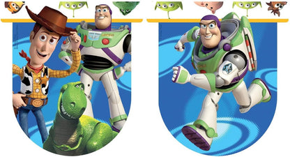 ALMACENESADAN -4766 Disney Toy Story Party Pack Consisting of Linear Flags of 2.40 Metres Approximately and 2 Tiem to Play Banners, Ideal for Parties and Birthdays, 8435510347666