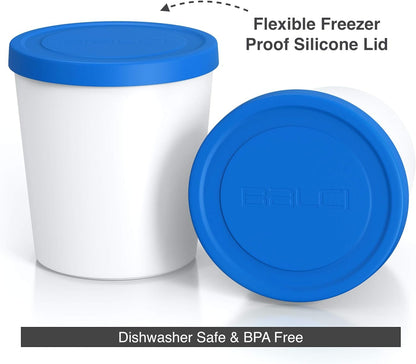 BALCI - Premium Ice Cream Container (2 Pack - 1 Quart Each) Perfect Freezer Storage Tubs with Lids for Ice Cream, Sorbet and Gelato! (Blue)