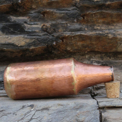 DeKulture Hand Hammered Pure Copper Water Bottle with Wooden Cork Lid (1 Liter) - Ayurvedic & Yoga Benefits, 3.5 x 9.5 (DH) Inches