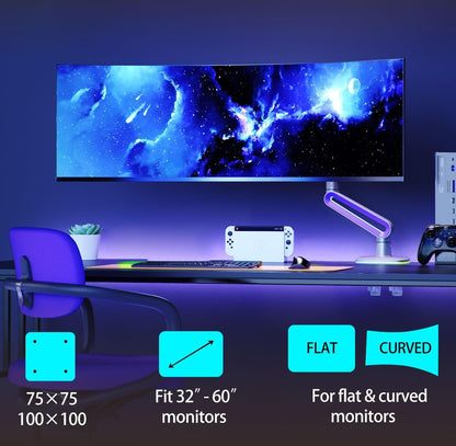 NB ERGONOMIC RGB Gaming Monitor-arm for Flat/Ultrawide/Curved Monitors 32 to 60 inch, Heavy Duty Stand Load up to 20 kg, VESA 75/100 mm Monitor-Mount G70-New