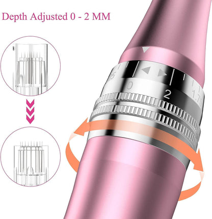 PELCAS Electric Beauty Pen Kit Professional Skincare Pen for Face & Body, Cordless Skin Care Tool at-Home with 24Pcs Replacement Cartridges, Pink