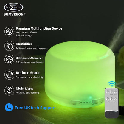 Humidifier Electric Diffuser SUMVISION 500ml Lavender Essential Oils Air Fresheners For Home Decor Baby Bedroom Diffusers LED Night Light with Remote Control Timer Aromatherapy (FREE UK TECH SUPPORT)
