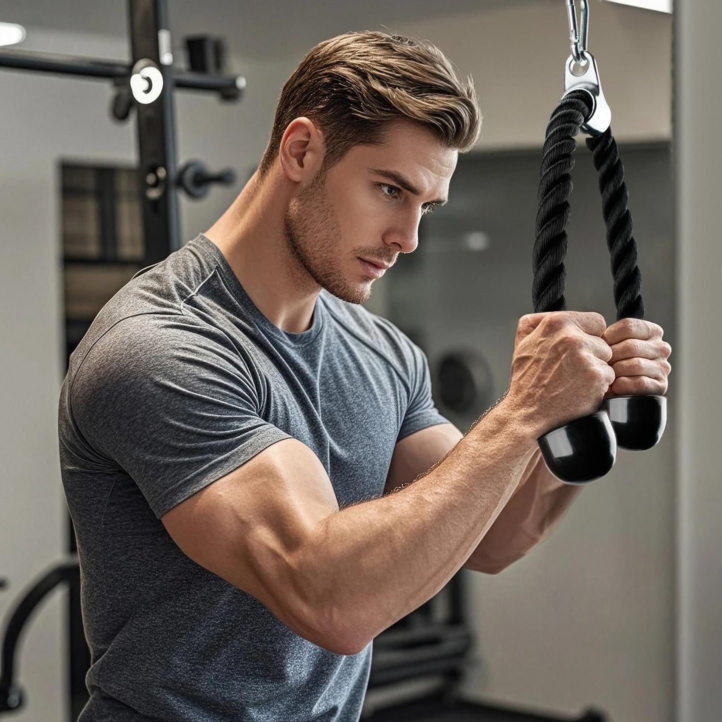 Tricep Press Down Cable Machine Attachment Set, LAT Pulldown Attachment, Cable Machine Accessories for Home Gym