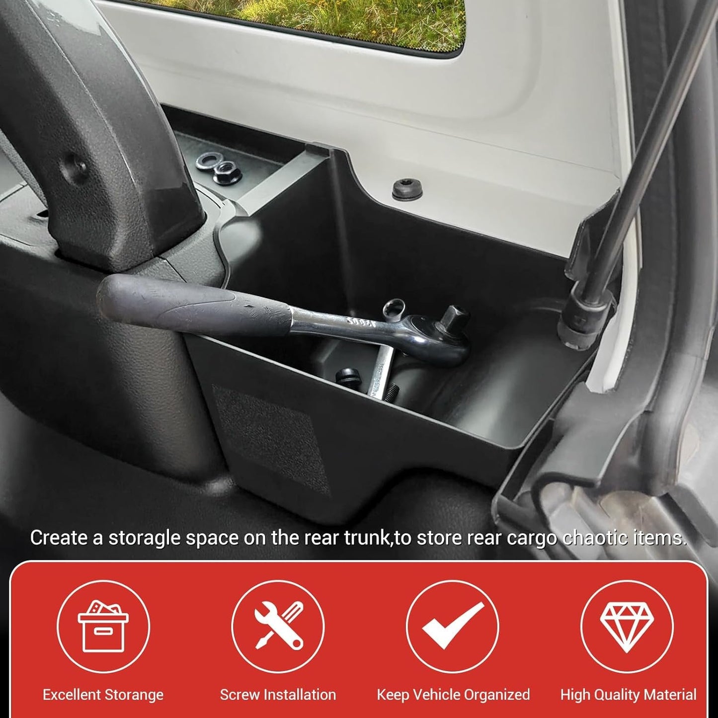 Utiiy Trunk Side Storage Bin Fit for 2024 Jeep Wrangler JL JLU 4XE, Cargo Organizer Tray Wheel Well Storage Box for 2024 Wrangler JL 4 Door Accessories, 2PCS(Left+Right), Smooth Surface, Tape, 2024WB