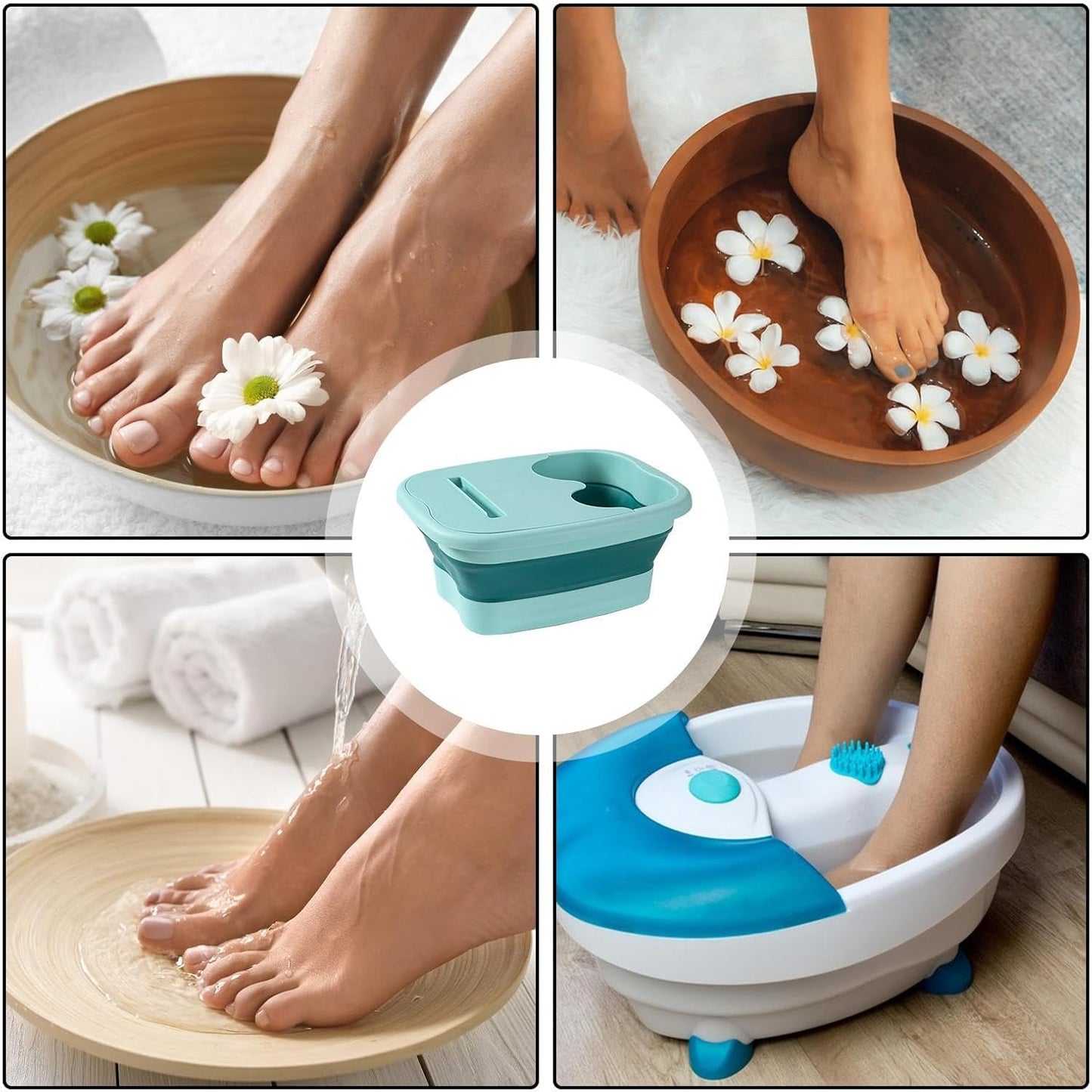 Vasca da bagno pieghevole con rulli massaggianti, vasca da bagno per piedi, con attrezzi per spa, secchio portatile per atleti, viaggi, campeggio, pedicure, casa, spa