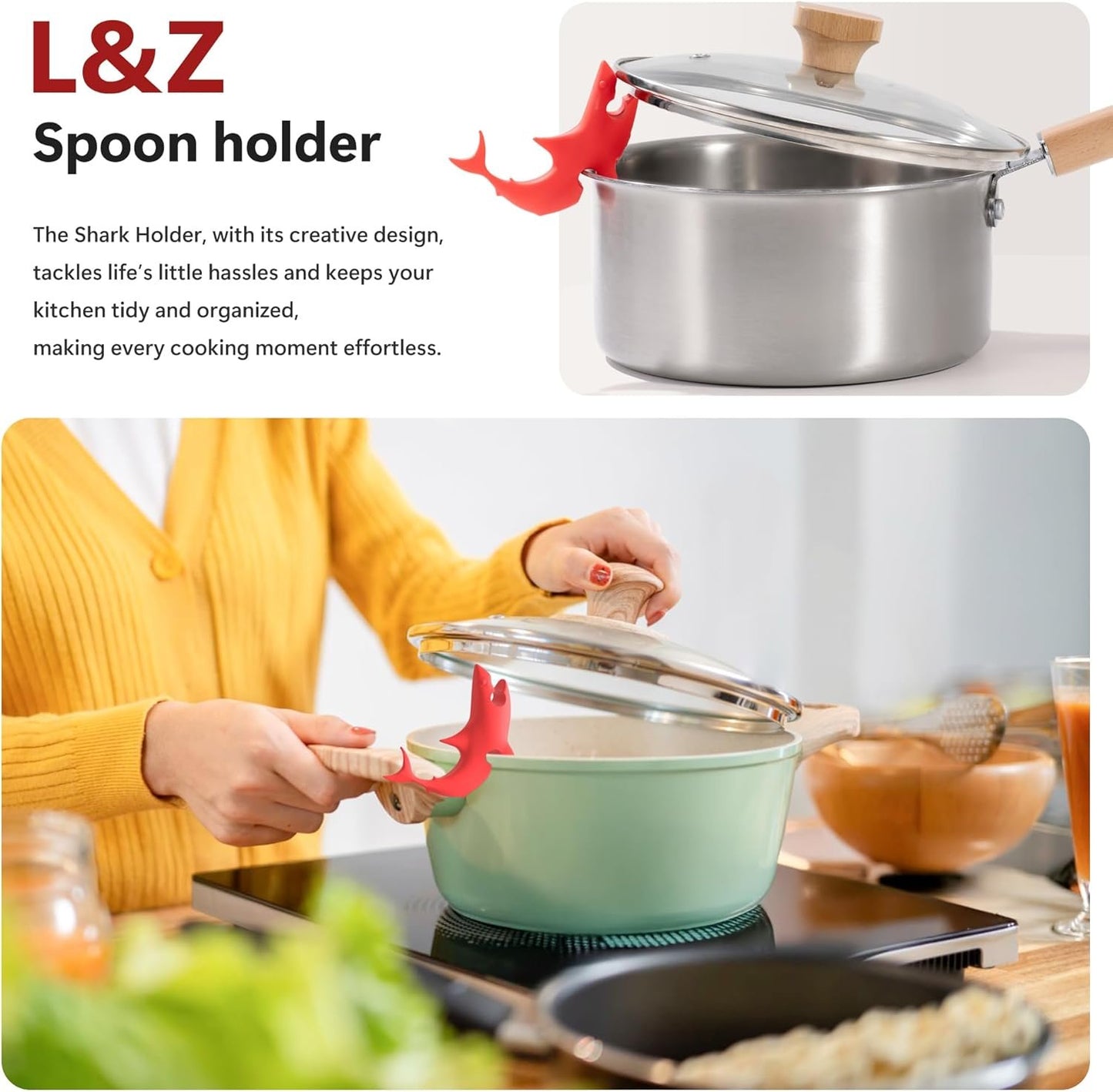 Li&Zhao Silicone Spoon Rest - 3 PCS Shark Spoon Rest for Stove Top Utensil Rest Kitchen Spoon Holder for Stove Organizer Cooking Gifts Kitchen Gifts