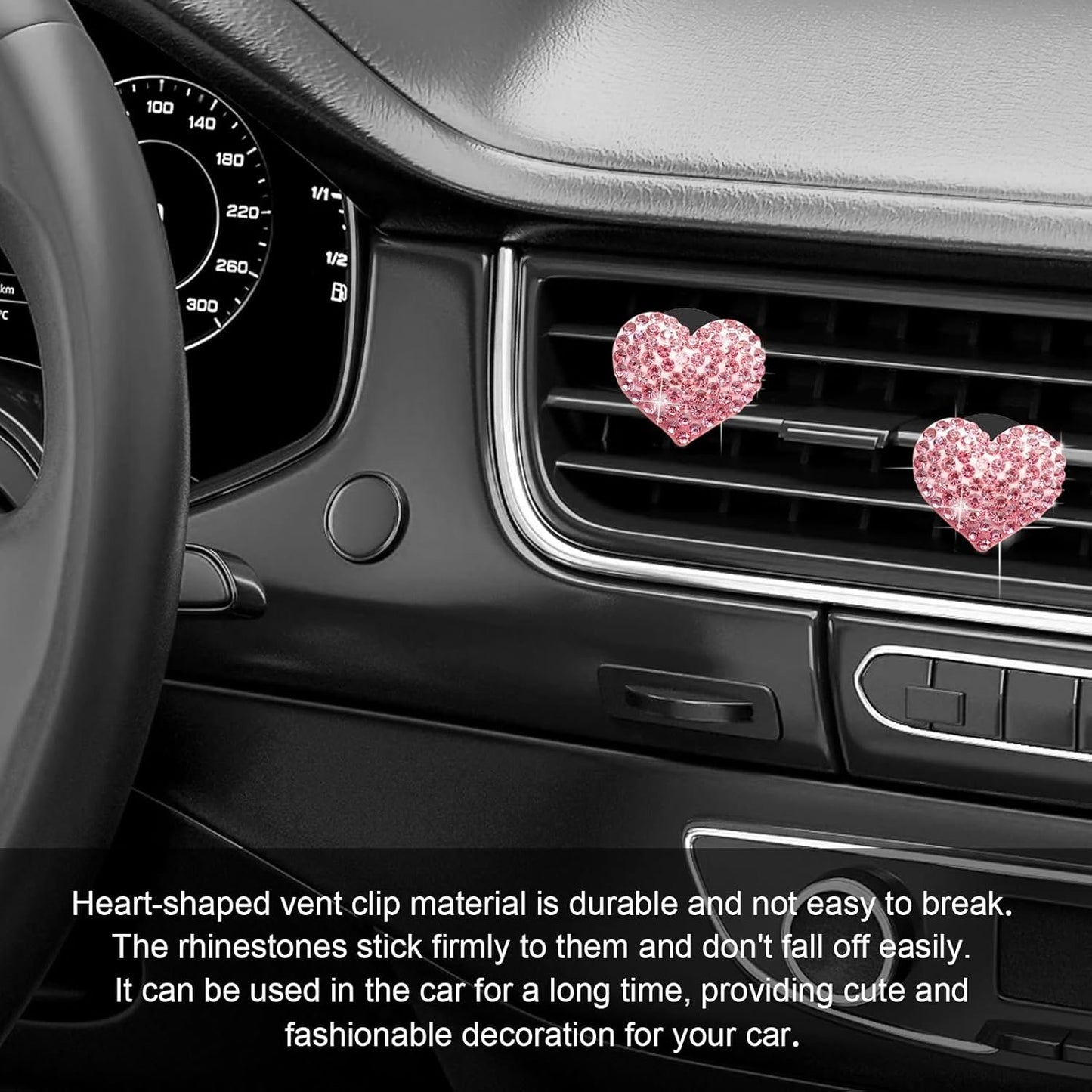 2Pcs Bling Crystal Heart Charms Car Air Vent Clips, Conditioning Outlet Decorative Accessories Universal for Women and Men (Pink)