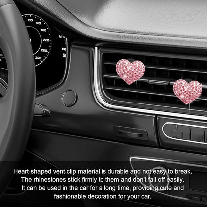 2Pcs Bling Crystal Heart Charms Car Air Vent Clips, Conditioning Outlet Decorative Accessories Universal for Women and Men (Pink)
