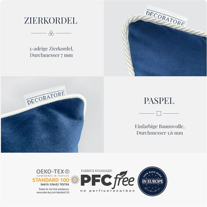 DC DECORATORE HOME & STYLE Fodera per Cuscino in Velluto a Coste - 45x45 cm - Velluto - Costine - Estetico - Federa Decorativa per Divano - Increspato - Oggettistica per la Casa Azzurro