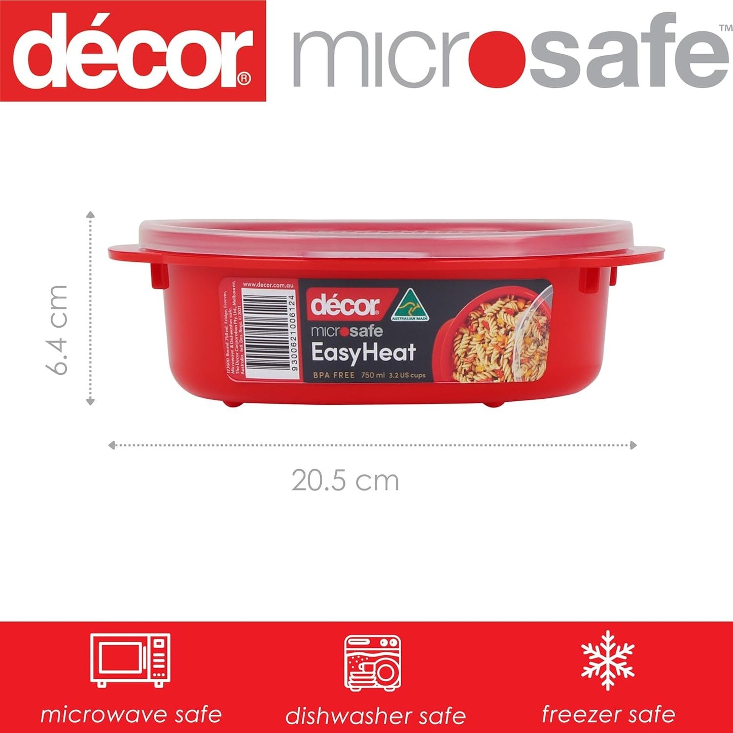 Decor Microsafe Round Storage Container, 750ml Capacity, Red