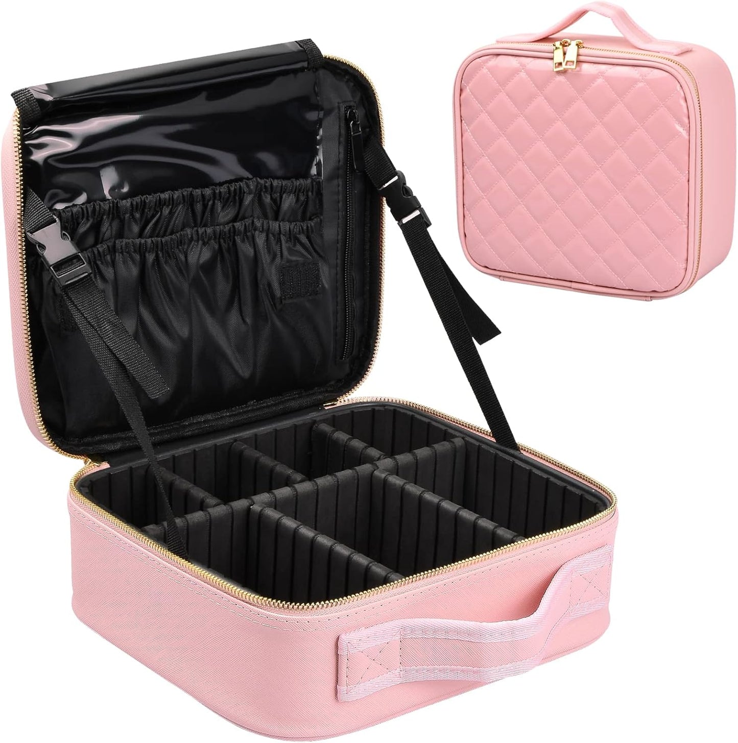 Chstarina Travel Beauty Case, Professional Makeup Bag, Women's Makeup Bag, Waterproof Makeup Bag, Bag with Adjustable Dividers Organizer, Travel Organizer, Pink, pink, makeup case